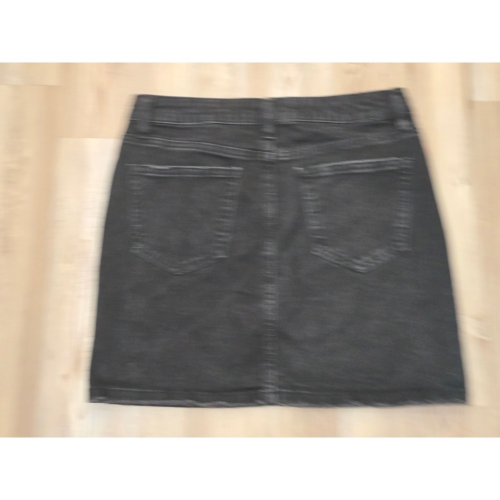 Almost Famous Black Denim Mini Skirt Raw Hem Stretch Size M - Picture 2 of 6